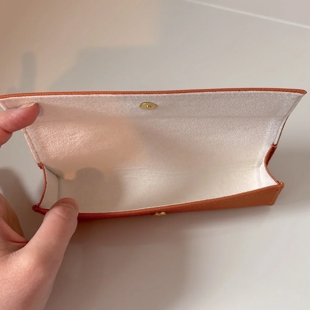 Tory Burch Small Leather Eyeglasses Case Orange with Gold-Tone Logo Hardware